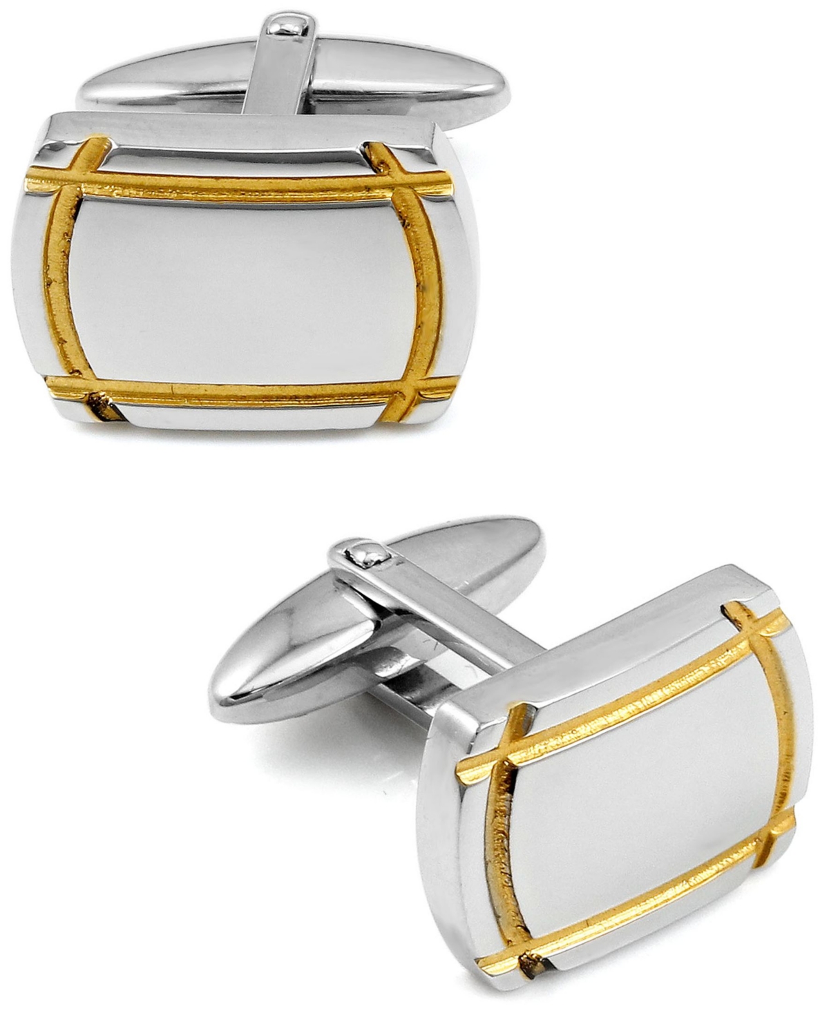 Sutton Sterling Silver Cufflinks With Gold Trim - Two Tone Silver/Gold