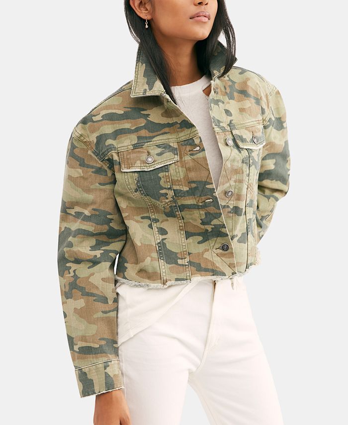 Free People Camouflage-Print Cotton Denim Jacket - Macy's