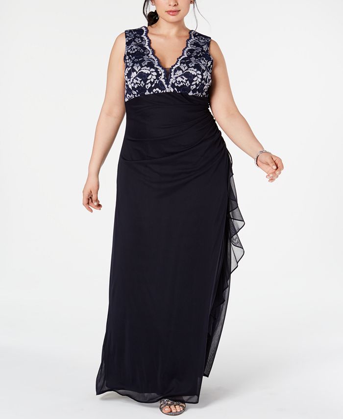 Betsy & Adam Plus Size Lace-Top Ruffled Gown & Reviews - Dresses - Plus Sizes - Macy's