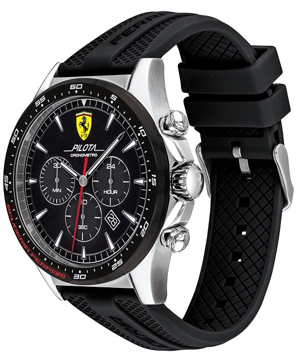 Ferrari Men's Chronograph Pilota Black Silicone Strap Watch 45mm ...