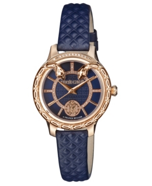 image of Roberto Cavalli By Franck Muller Women-s Diamond Swiss Quartz Navy Calfskin Leather Strap Watch, 34mm