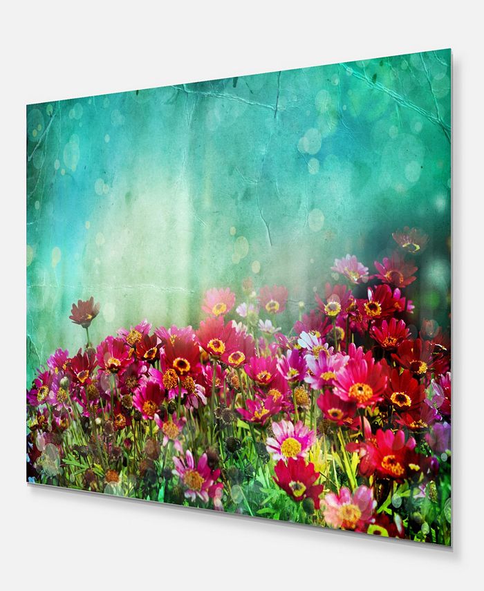 Design Art Designart 'Little Red And Pink Flowers On Blue' Floral Metal