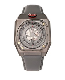 Asher Automatic Genuine Gunmetal Case, Grey Leather Watch 47mm
