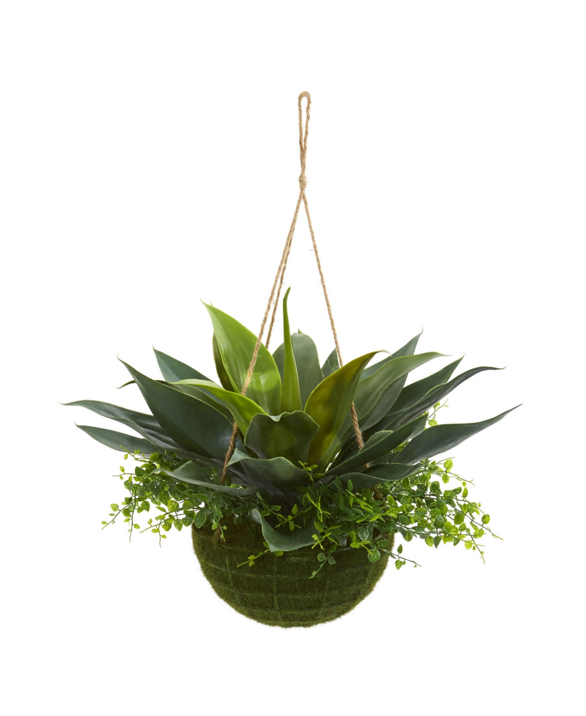 Agave and Maiden Hair Artificial Plant in Hanging Basket (Indoor/Outdoor) - Green