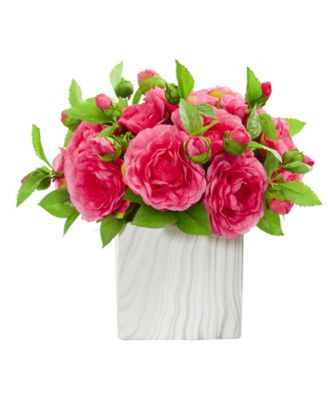 Nearly Natural - Camellia Artificial Arrangement in Marble Finished Vase