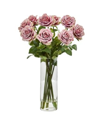 Nearly Natural - Rose Artificial Arrangement in Cylinder Vase