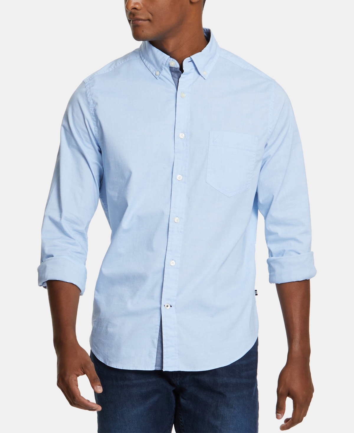 Men's Classic-Fit Stretch Solid Oxford Button-Down Shirt - Light French Blue