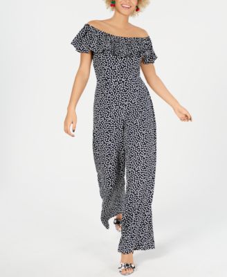 Betsey Johnson Petite Off The Shoulder Polka Dot Jumpsuit Macy s