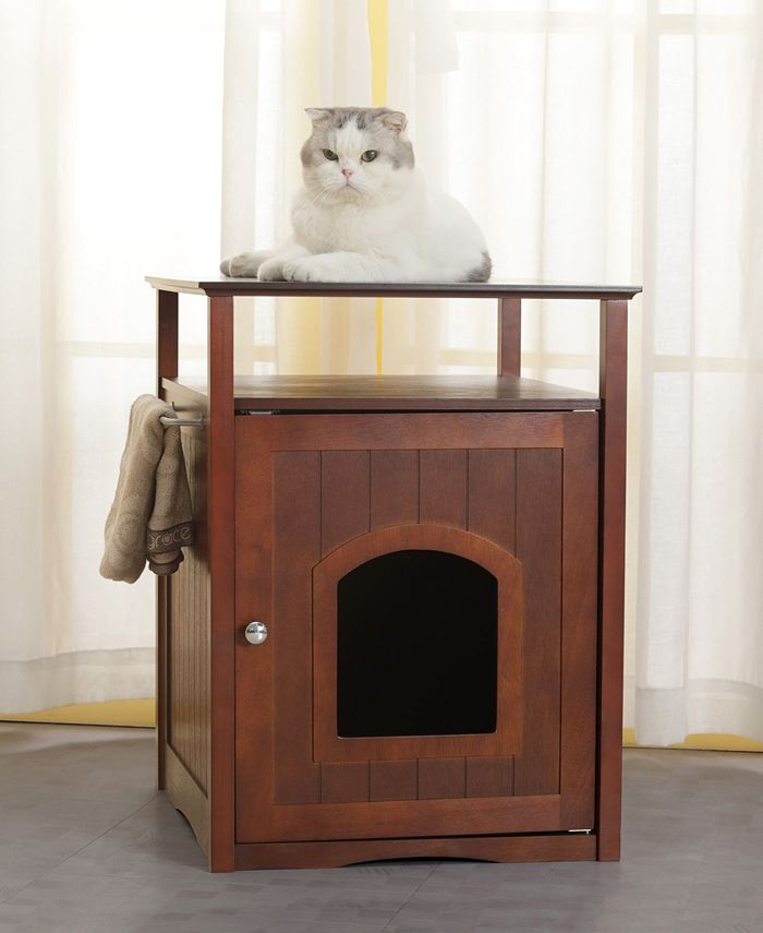 zoovilla Cat Washroom Litter Box Cover or Night Stand Pet House, Walnut