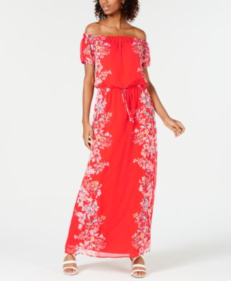 City Studios - Juniors' Off-The-Shoulder Printed Maxi Dress