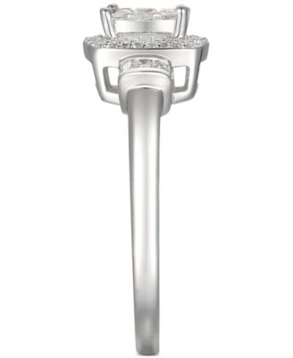 Cubic Zirconia Square Cluster Halo Ring in Sterling Silver