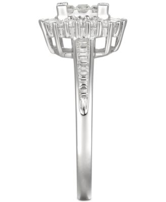 Cubic Zirconia Square Cluster Baguette Halo Ring n Sterling Silver