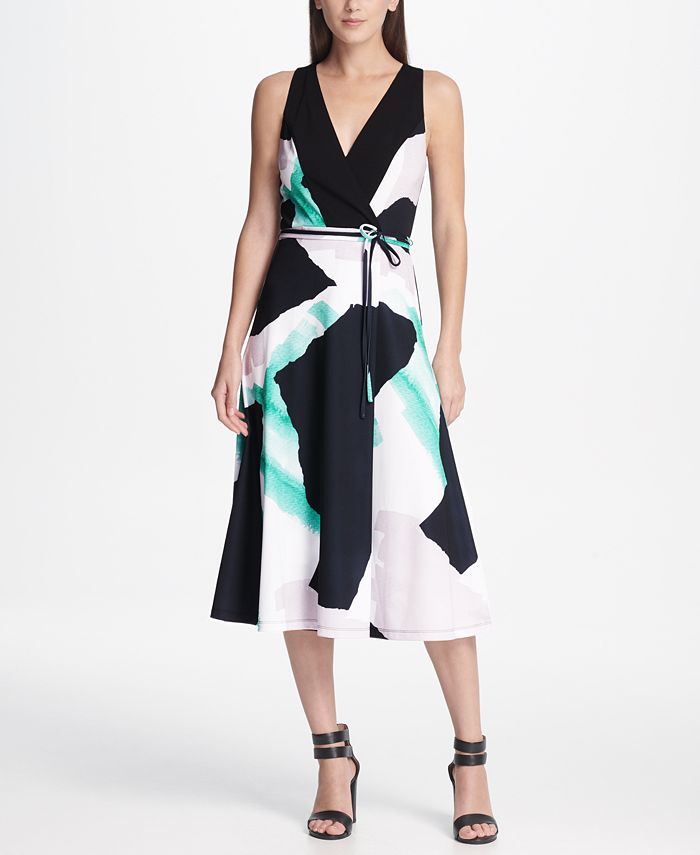 DKNY Printed Faux Wrap Midi Dress - Macy's