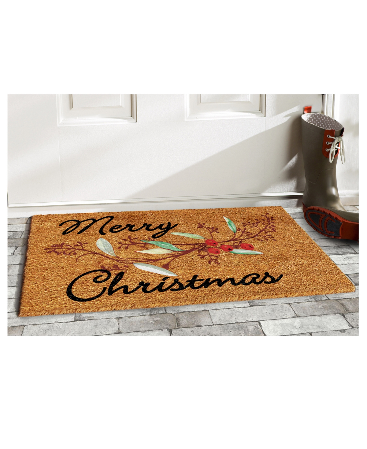 Home & More Merry Christmas Berries Coir/Vinyl Doormat,