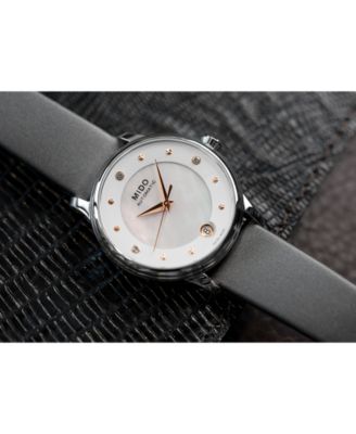 Women's Swiss Automatic Baroncelli II Diamond-Accent Black Synthetic Leather Strap Watch 27.9mm