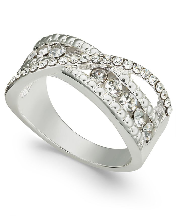 Charter Club Silver-Tone Crystal Bypass Band Ring, Created for Macy’s ...