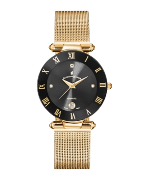 image of Jacques Du Manoir Ladies- Rose Gold Stainless Steel Mesh with Goldtone Case Black Bezel and Black Dial, 33mm