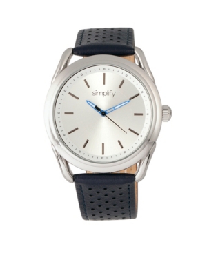 Simplify Quartz The 5900 Silver Case, Genuine Blue Leather Watch 43mm