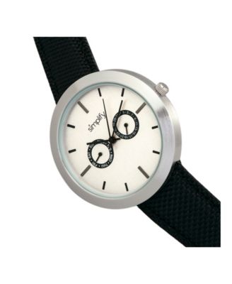 Simplify Quartz The 6100 White Dial, Canvas-Overlaid Black Polyurethane Strap Watch 43mm