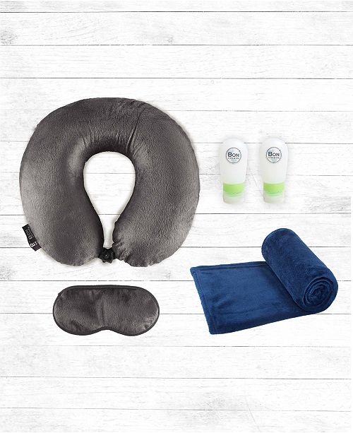 Bon Voyage 5 Pc Memory Foam Travel Neck Pillow Blanket And
