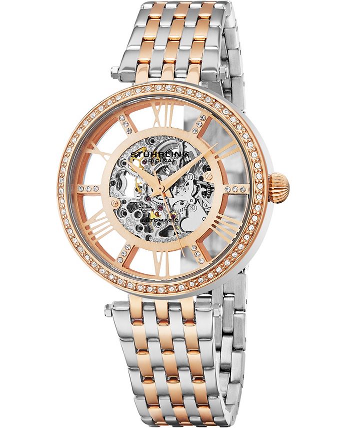 Stuhrling Women's Automatic Skeleton Watch, Silver Case, Rose Tone Dial ...