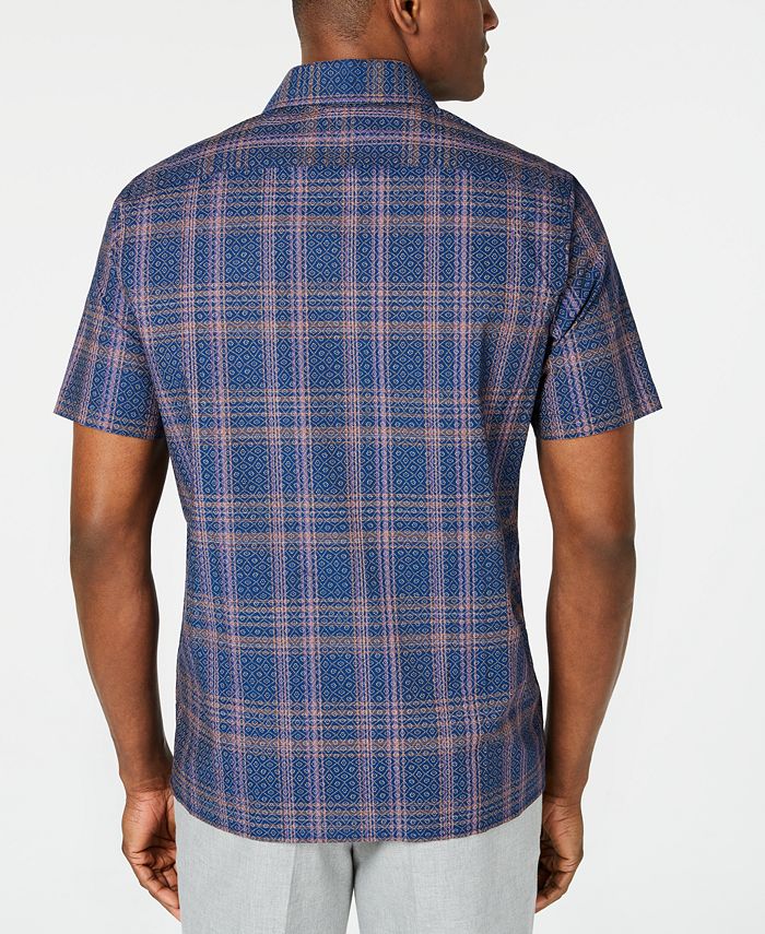 Tasso Elba Men's Stretch Geo Plaid Shirt, Created for Macy's - Macy's