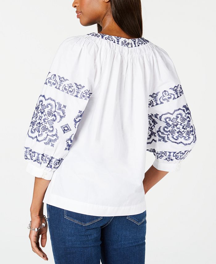 Tommy Hilfiger Embroidered Cotton Peasant Top, Created for Macy's Macy's