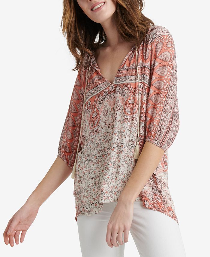 Lucky Brand Kelly Printed Kelly Peasant Top - Macy's