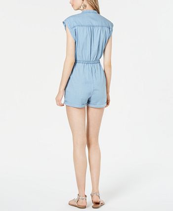 Aeron Cotton Pocketed Chambray Romper - Dark Denim