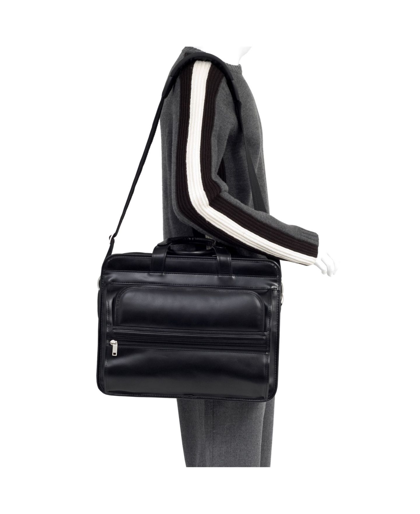 Сумка McKlein Elston Checkpoint-Friendly Double Compartment Laptop Briefcase, цвет: Чёрный — фото 6