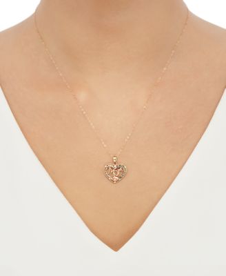 Mom Heart 18" Pendant Necklace in 10k Gold & 10k Rose Gold