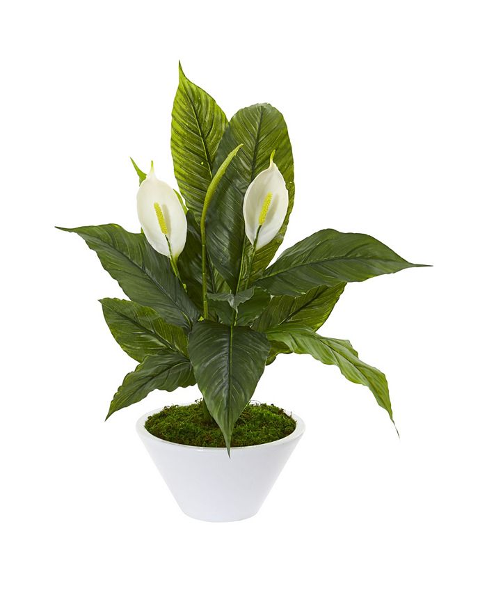 Nearly Natural 27” Spathiphyllum Artificial Plant in White Vase Macy's