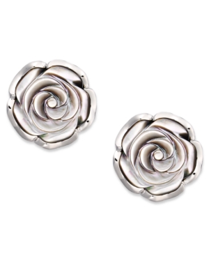image of Sterling Silver Earrings, Cultured Tahitian Mother of Pearl Flower Stud Earrings (18mm)