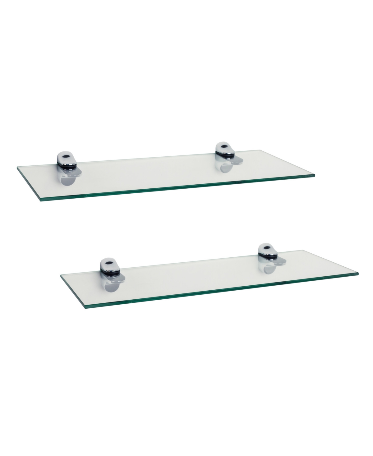 Set of 2 Glass Floating Shelves with Chrome Brackets 16" x 6" - Clear