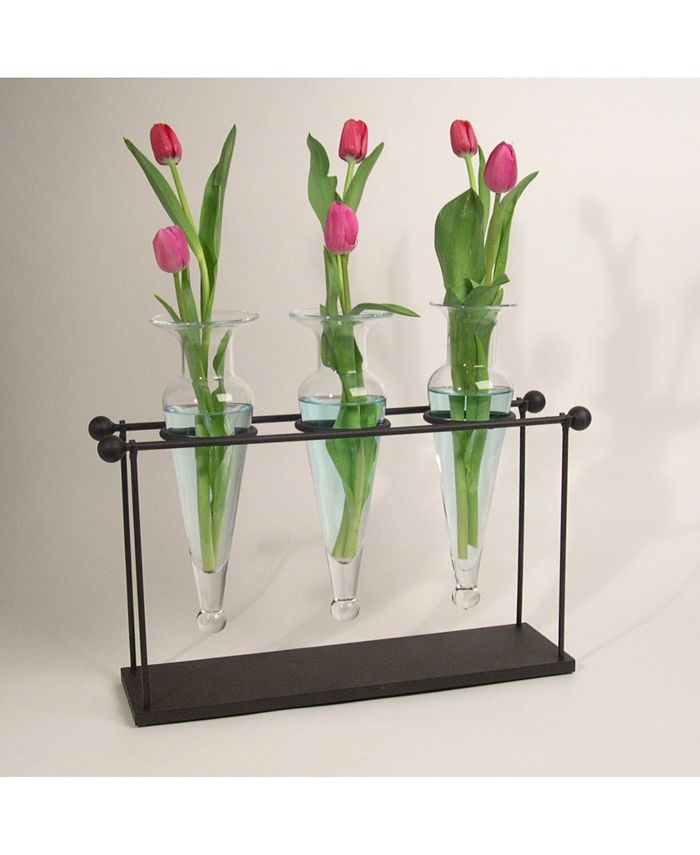 Danya B Triple Clear Amphora on Iron Stand with Finials Vases Macy's