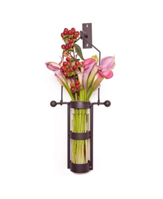 Wall Mount Hanging Glass Cylinder Vase Set with Metal Cradle and Hook