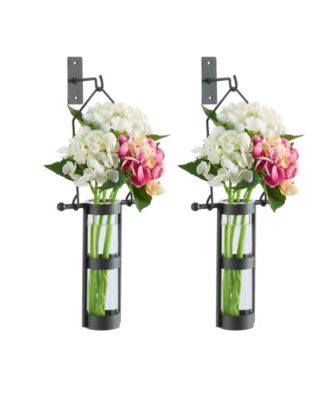 Danya B Wall Mount Hanging Glass Cylinder Vase Set With Metal Cradle ...