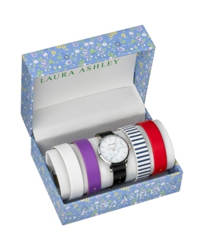 image of Laura Ashley Silver Slidethrough Interchangeable Marble Dial Set Watch