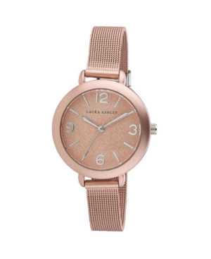 image of Laura Ashley Pink Ladies- Glitz Sparkle Dial Spray Mesh Band Watch