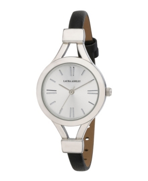 image of Laura Ashley Ladies- Black Thin Strap Silver Case Watch