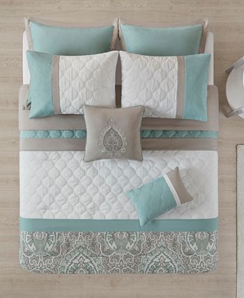 510 DESIGN Shawneel 8 Piece Bedding Comforter Set for Bedroom Blue Queen Size 