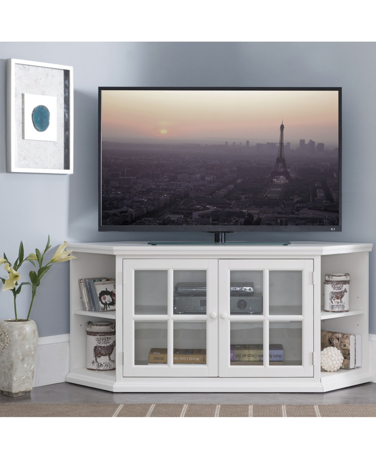 Leick Home Riley Holliday Cottage White Corner Tv Console with Bookcase/Display