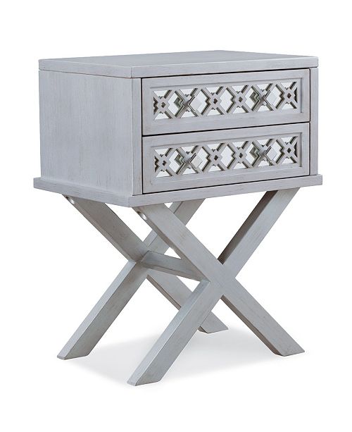 Leick Home Mirrored Diamond Filigree X Base Nightstand Table With
