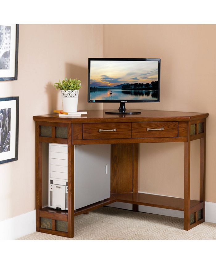 Leick Home Rustic Oak and Slate Corner Computer/Writing Desk Macy's