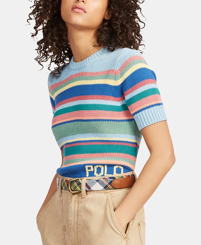 Polo Ralph Lauren Striped Short-Sleeve Cotton Sweater - Macy's