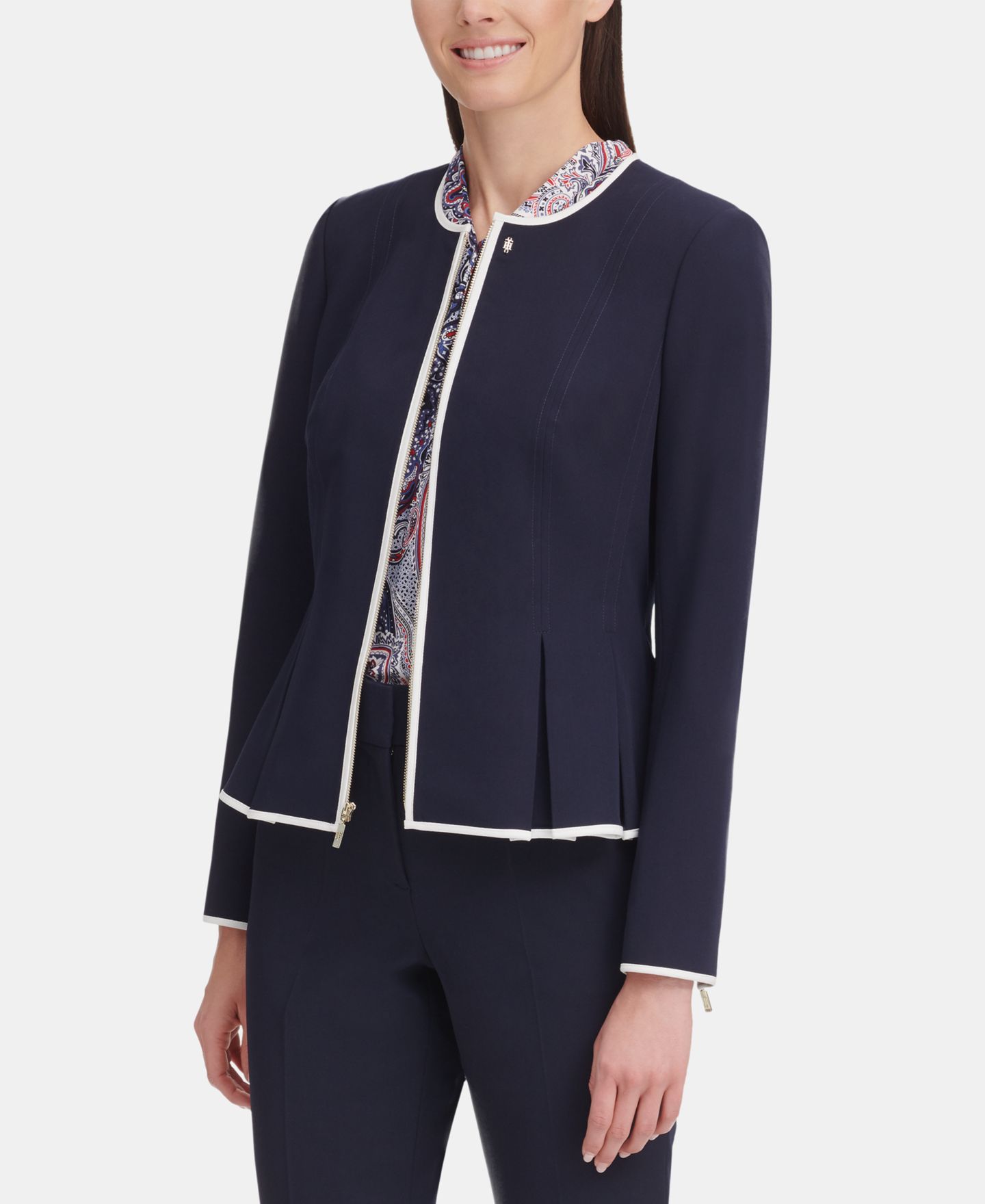 Женская куртка Tommy Hilfiger Zip-Front Peplum, цвет: Тёмно-синий / Слоновая кость — фото 8