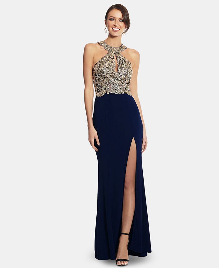 XSCAPE Gold-Tone Appliqué Gown - Macy's