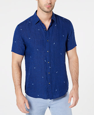 Michael Kors Men's Slim-Fit Sunglasses Embroidered Linen Shirt - Macy's