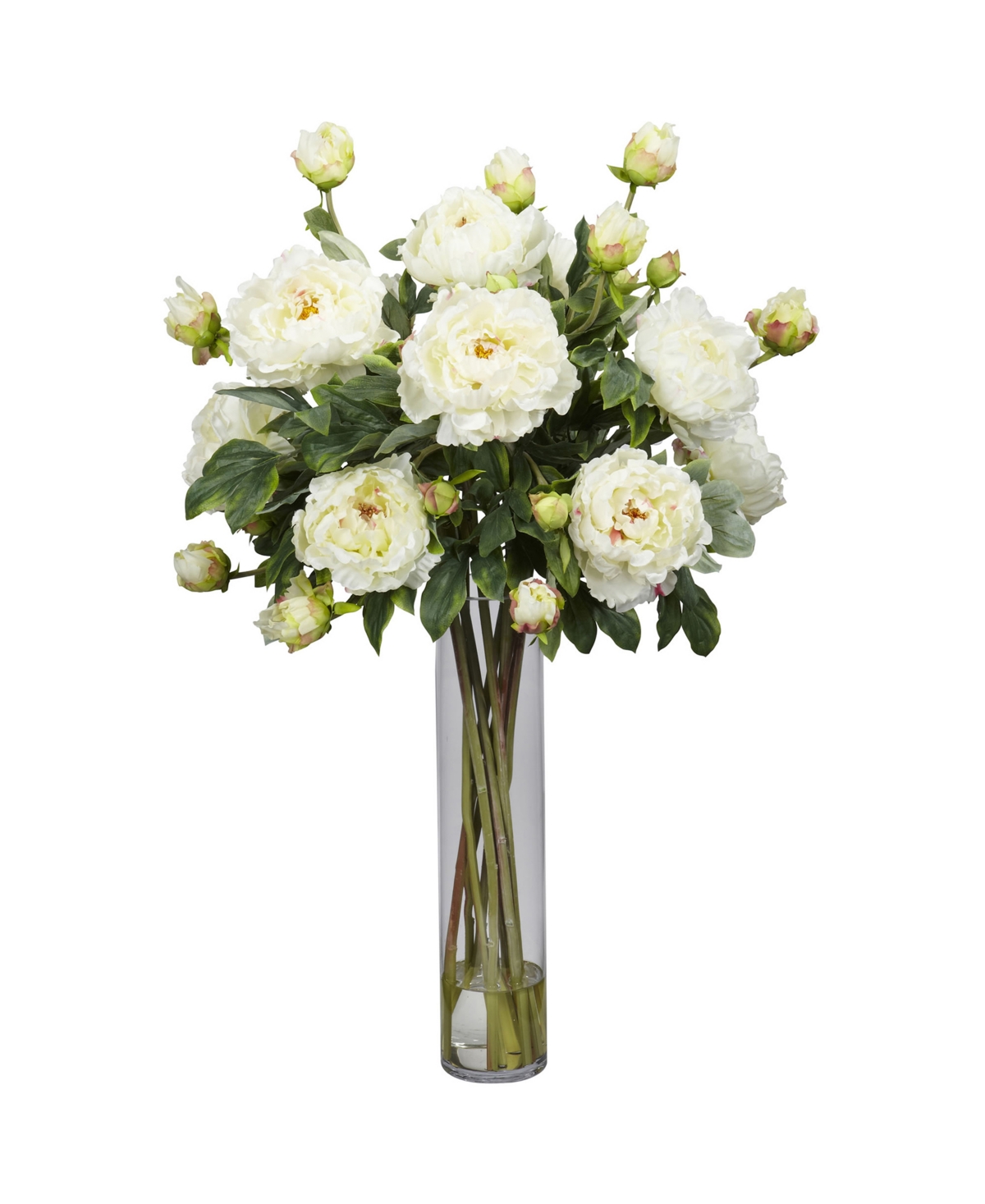 Nearly Natural Peony W/cylinder Silk Flower Arrangement In White