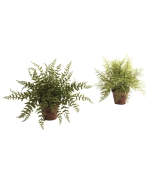 Nearly Natural 15" Ruffle Fern Bush W/burlap Base, Set Of 2 In Green